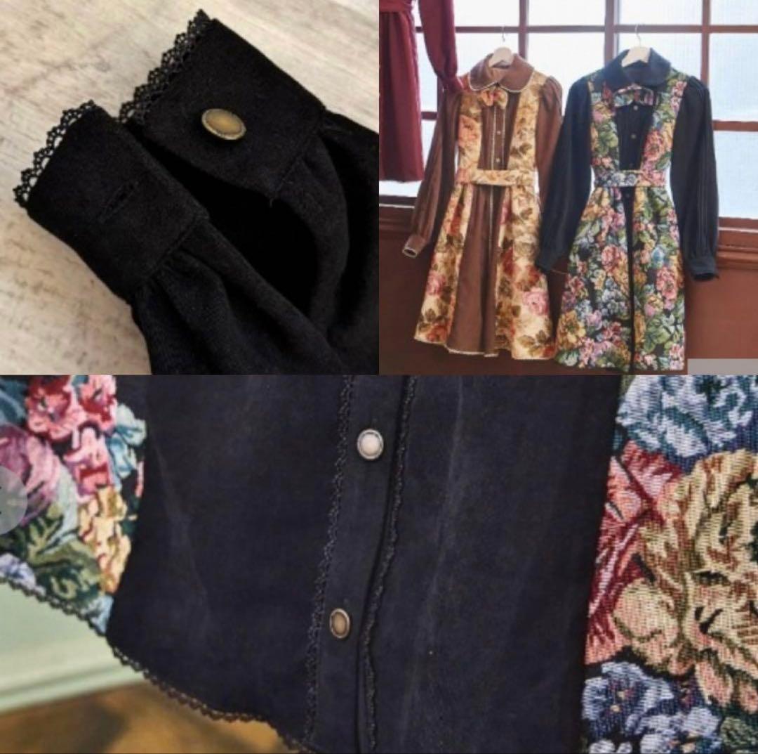 【希少・5L】新品 くる実 長袖ゴブラン織膝丈ワンピース 黒 ノエルドメモワール