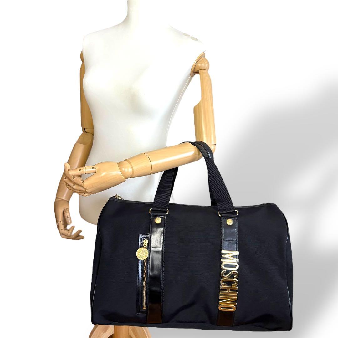 モスキーノ ボストンバッグ トートバッグ 腕掛け ナイロン ブラック 金具ロゴ