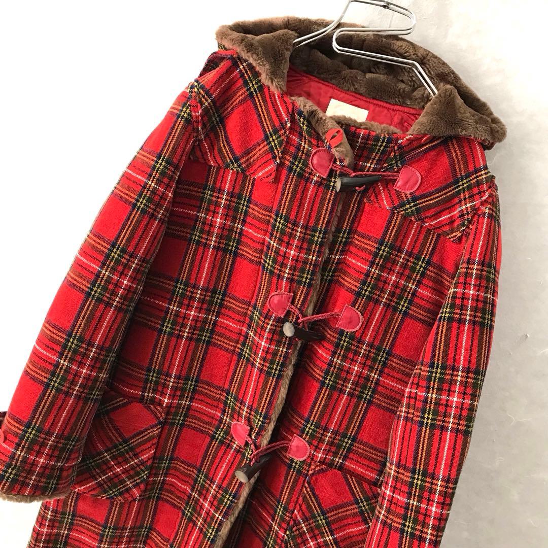 PINK HOUSE タータンチェック ボア ダッフルコート 赤 希少 フリー