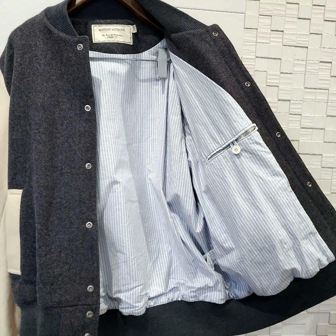 【6.2万、L】メゾンキツネ ウールブルゾン 切り替え ワッペン スタジャン