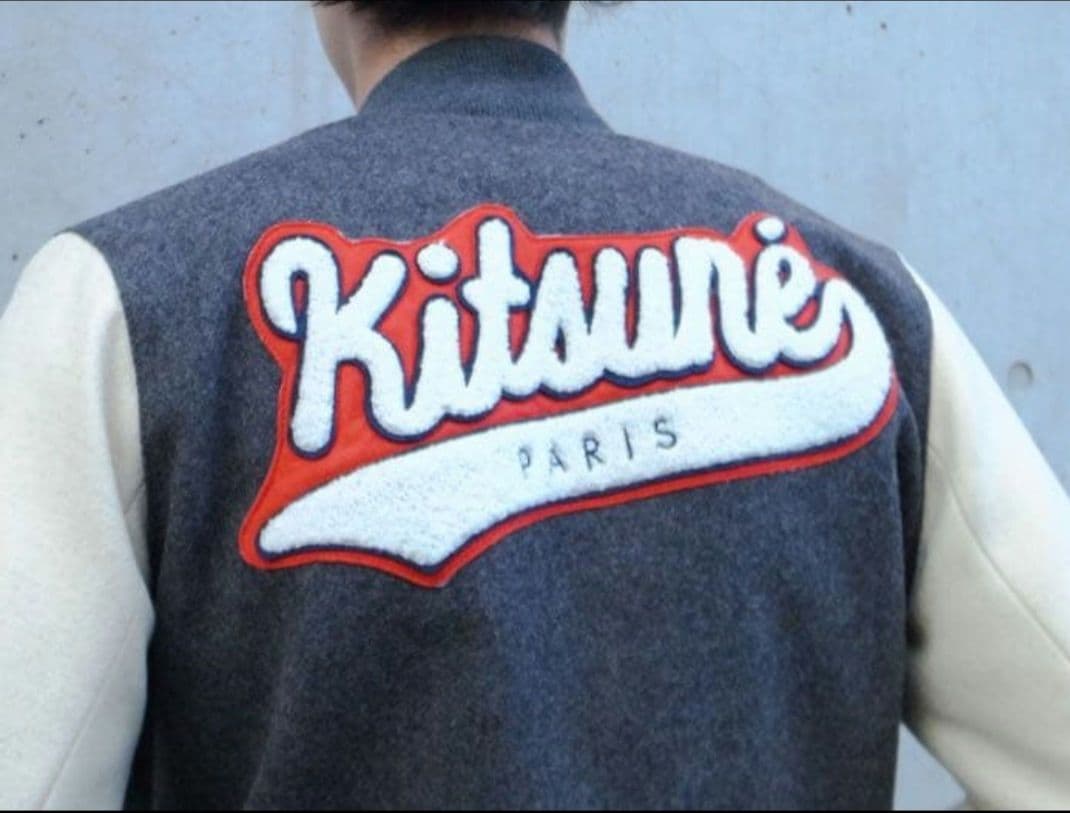 【6.2万、L】メゾンキツネ ウールブルゾン 切り替え ワッペン スタジャン