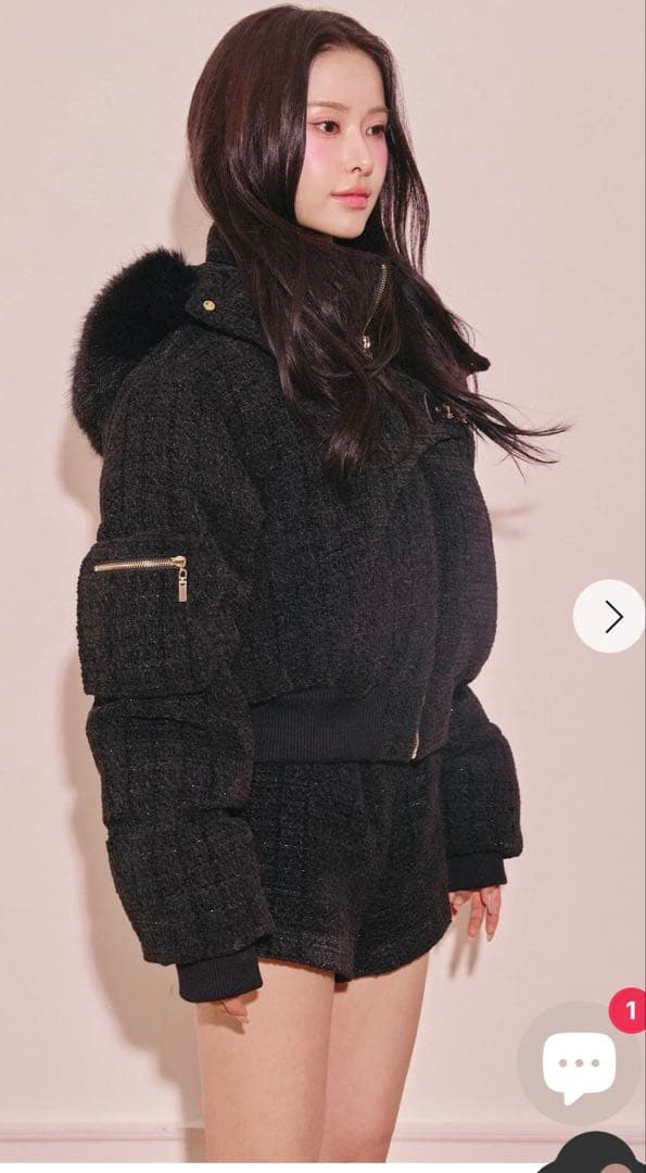 Randy アシンメトリーバックルツイードパデットジャケット ブラック　S