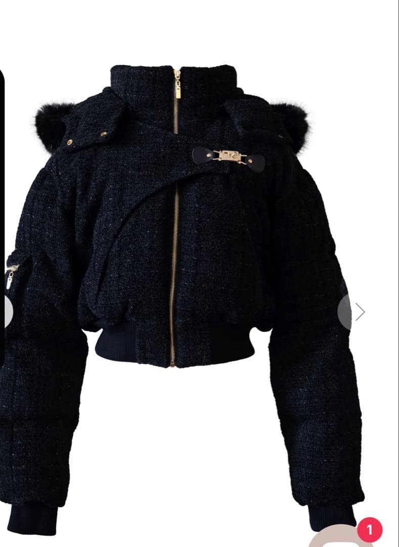 Randy アシンメトリーバックルツイードパデットジャケット ブラック　S