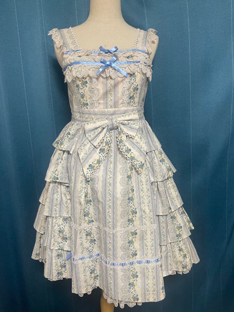 Angelic Pretty 青×白 小花柄 フラワープリント JSK