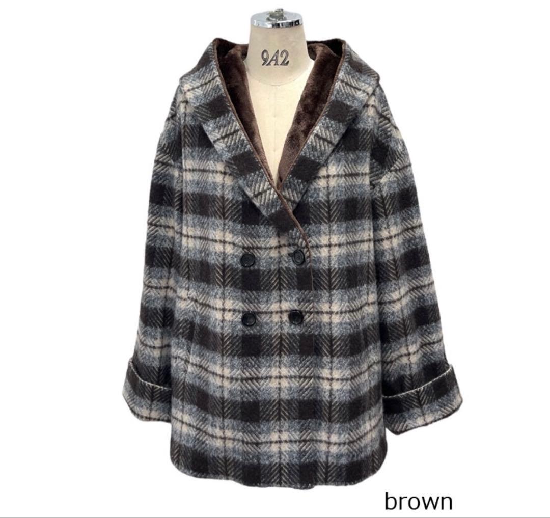 30580円新品ayane(アヤン）フードチェック柄コート