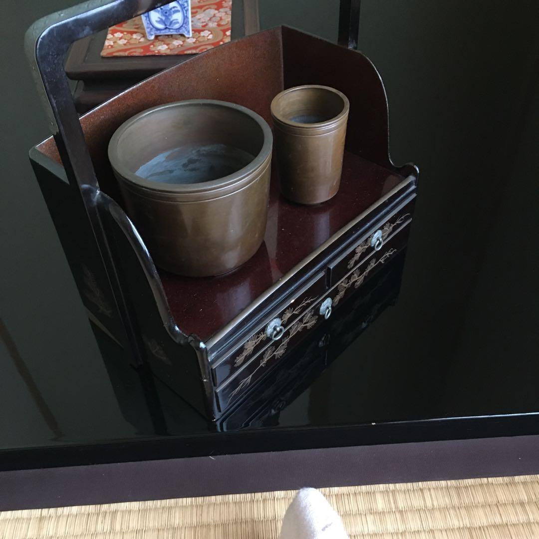 煙草盆　鶴　松蒔絵　茶道具　タバコ盆　アンティーク