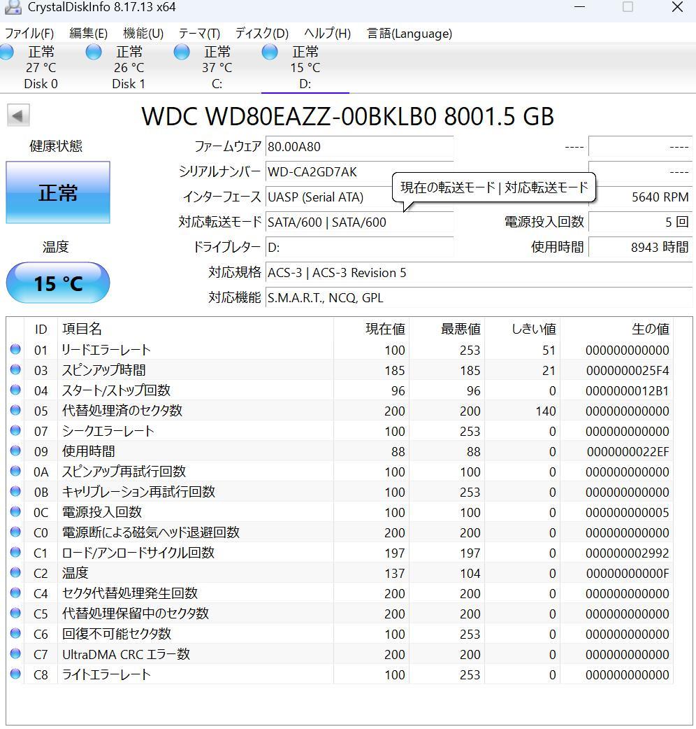 WD Blue 8TB HDD 3.5インチ WD80EAZZ