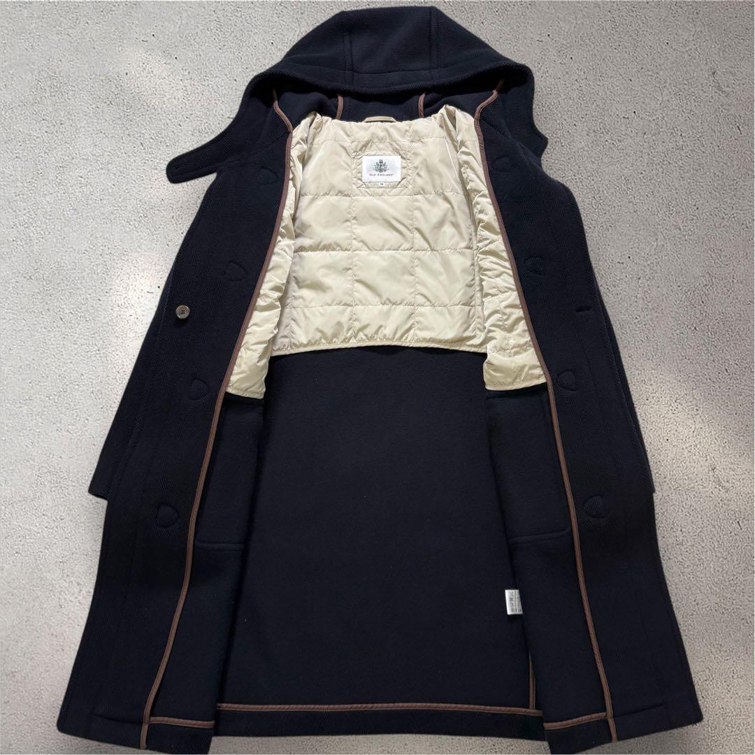 OLD ENGLAND ダッフルコート　ヘリンボーン ライナー付 牛革 ネイビー