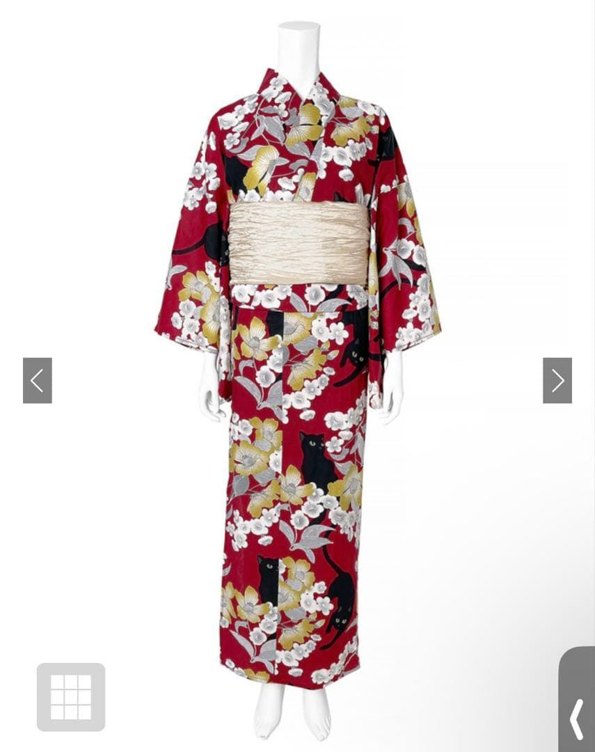 GRL ネコ浴衣セット 浴衣パール飾り帯紐 着付け小物4点セット