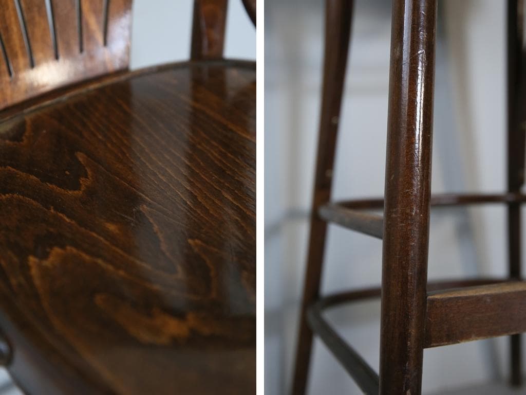 フランスアンティーク木製ベントウッドハイチェア/カウンターイス椅子(91-221