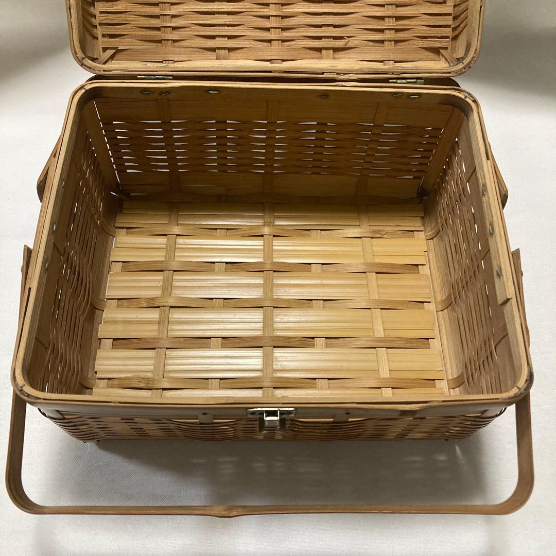 竹籠　バスケット　蓋・持ち手付き