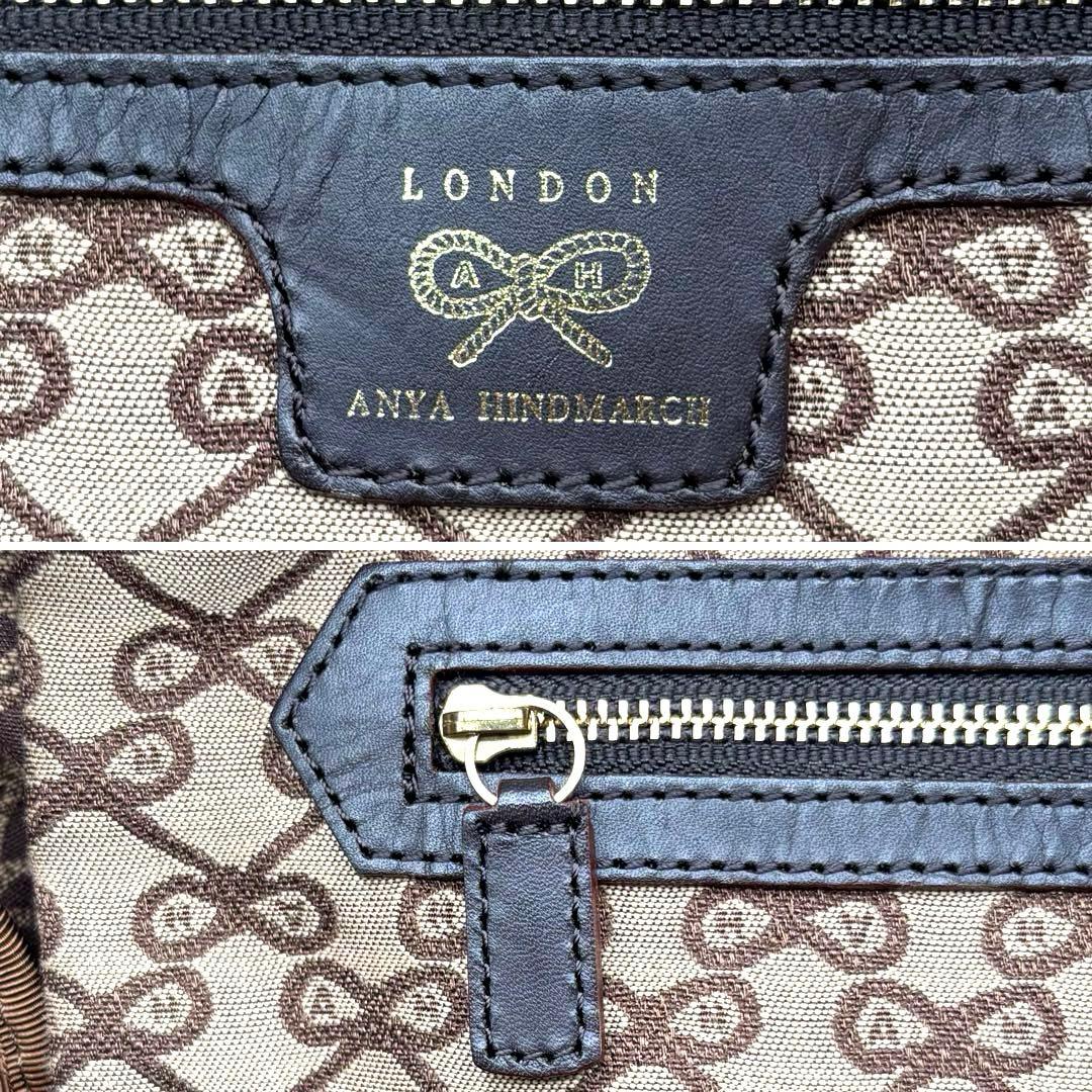 ✨希少✨アニヤハインドマーチ　ボストンバッグ　2way　リボン柄　総柄　ブラウン