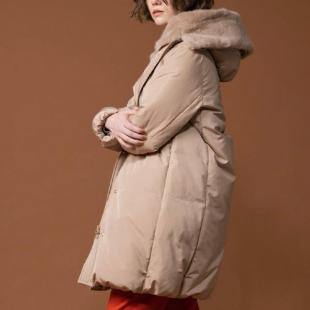 【美品】INED イネド ロングダウンコート フェイクファー ベージュ 7号
