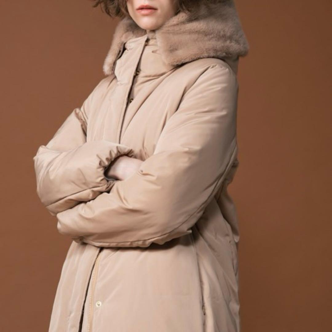 【美品】INED イネド ロングダウンコート フェイクファー ベージュ 7号