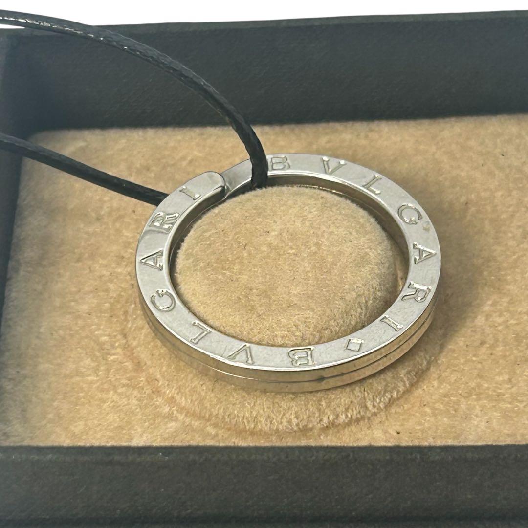 BVLGARI ロゴサークル ネックレス キーリング 革紐付き 箱付き