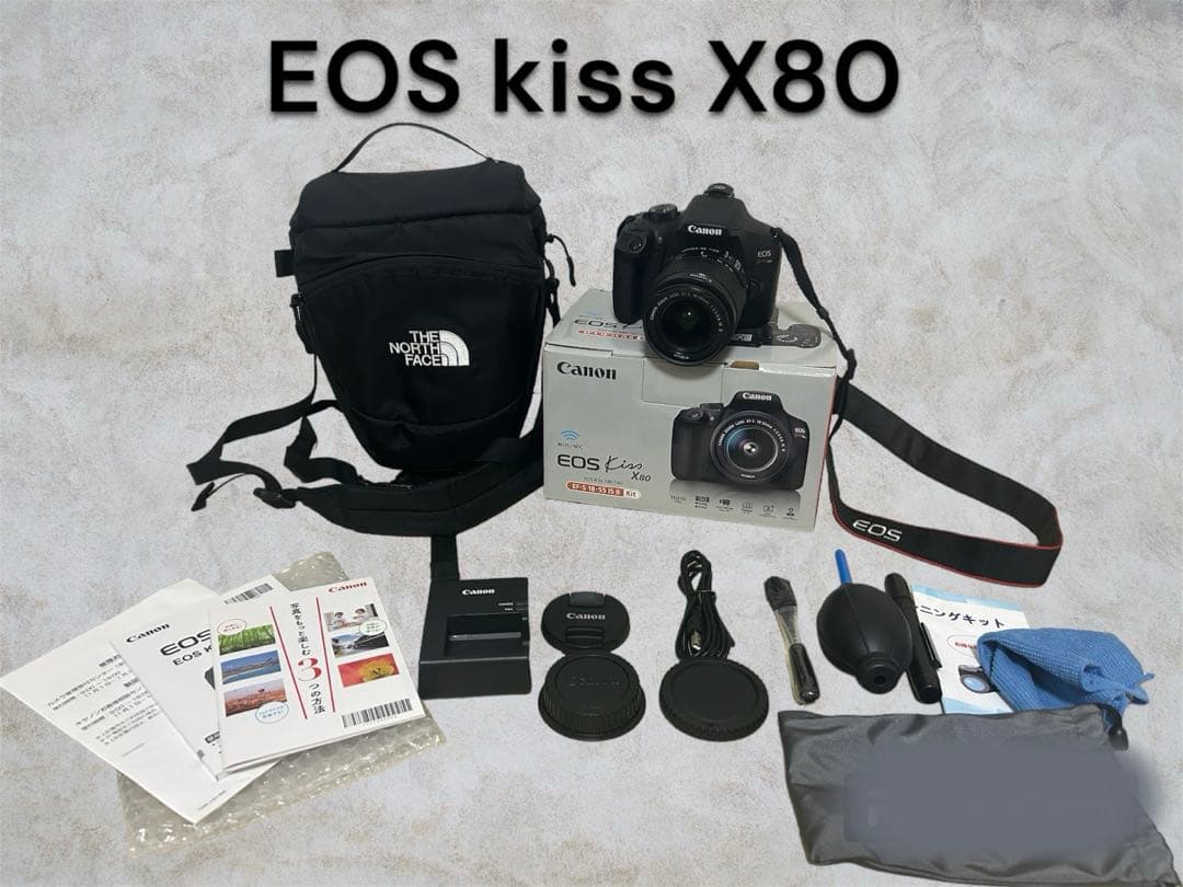 EOS kiss X80 カメラ一式ノースフェイスカメラケースクリーナーセット