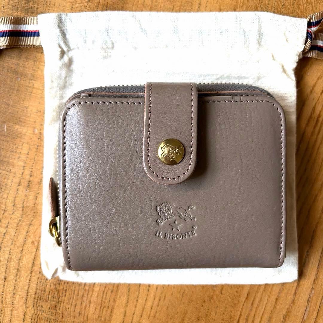 【美品】　イルビゾンテ　ラウンドジップ　ミニ財布　 グレージュ