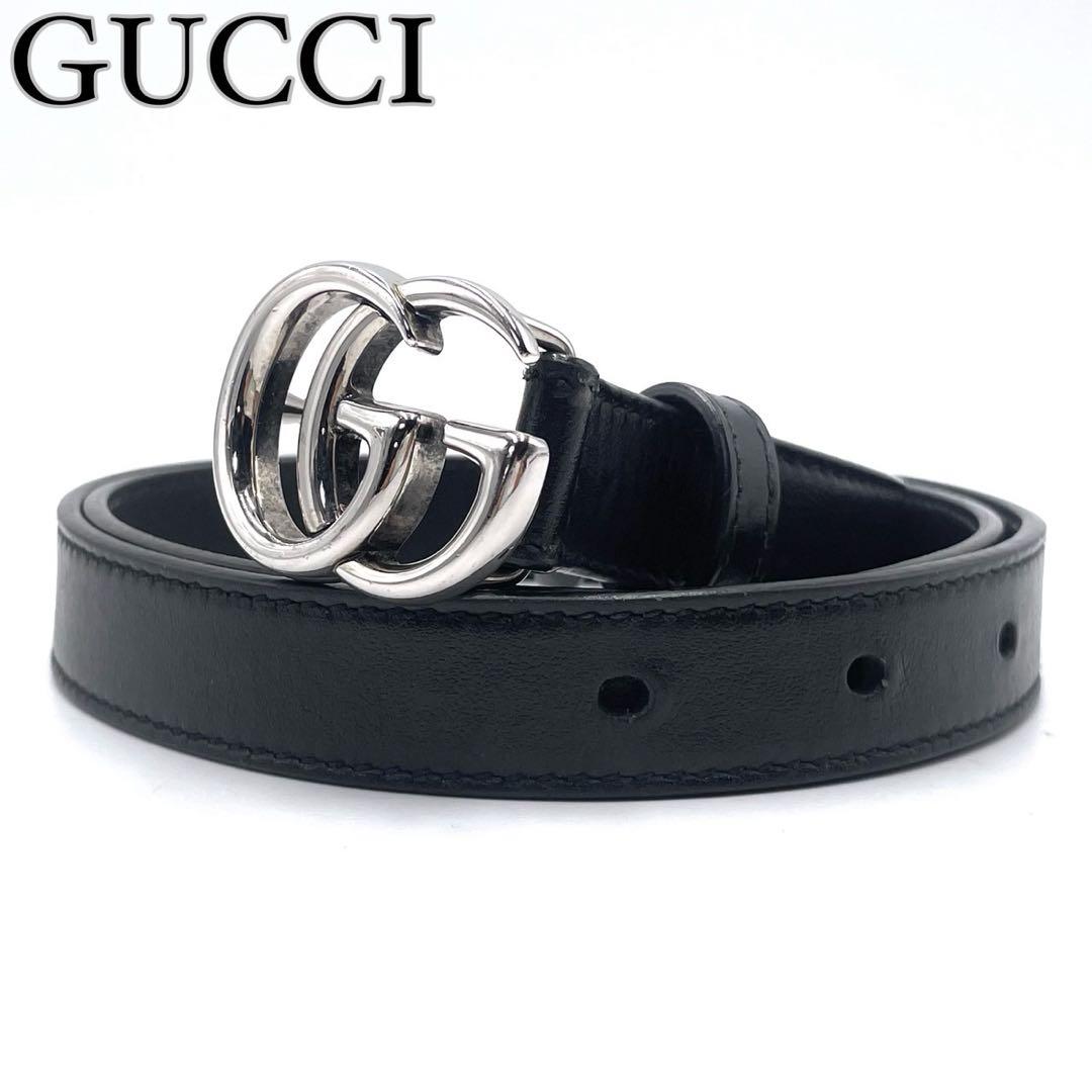 【極美品✨】グッチ GGマーモント ベルト バックル シルバー レディース 黒
