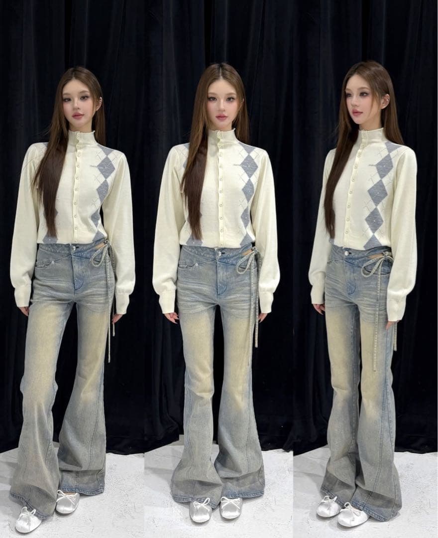 andwang Cut-Out Ribbon Flare Denim Sサイズ