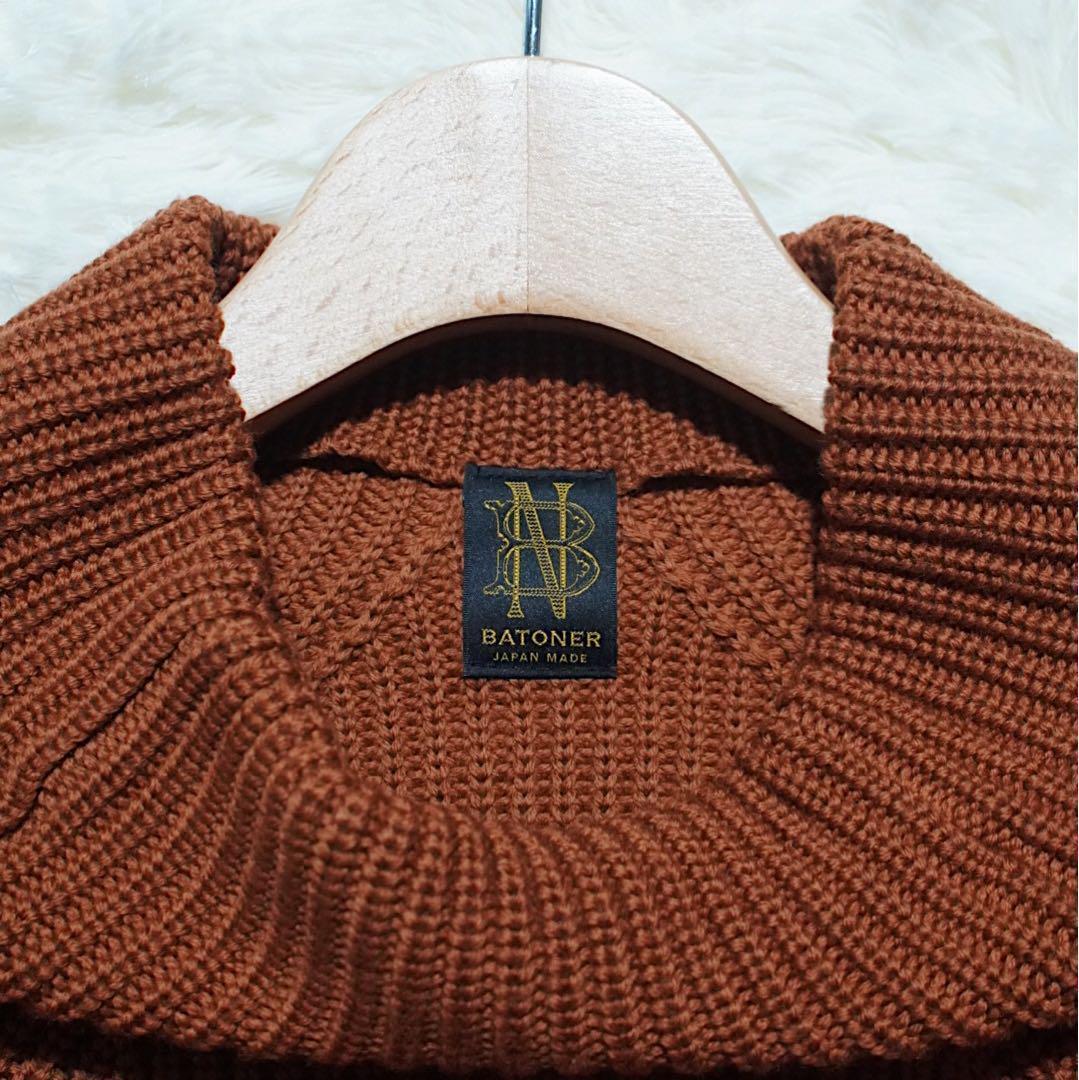 大きいサイズ《BATONER》ボトルネックニット(2)ラグラン ブラウン 極美品