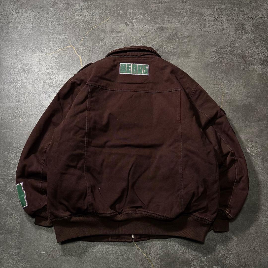 古着ダックジャケットボンバージャケット茶ブラウン刺繍ワッペン90sストリートXL