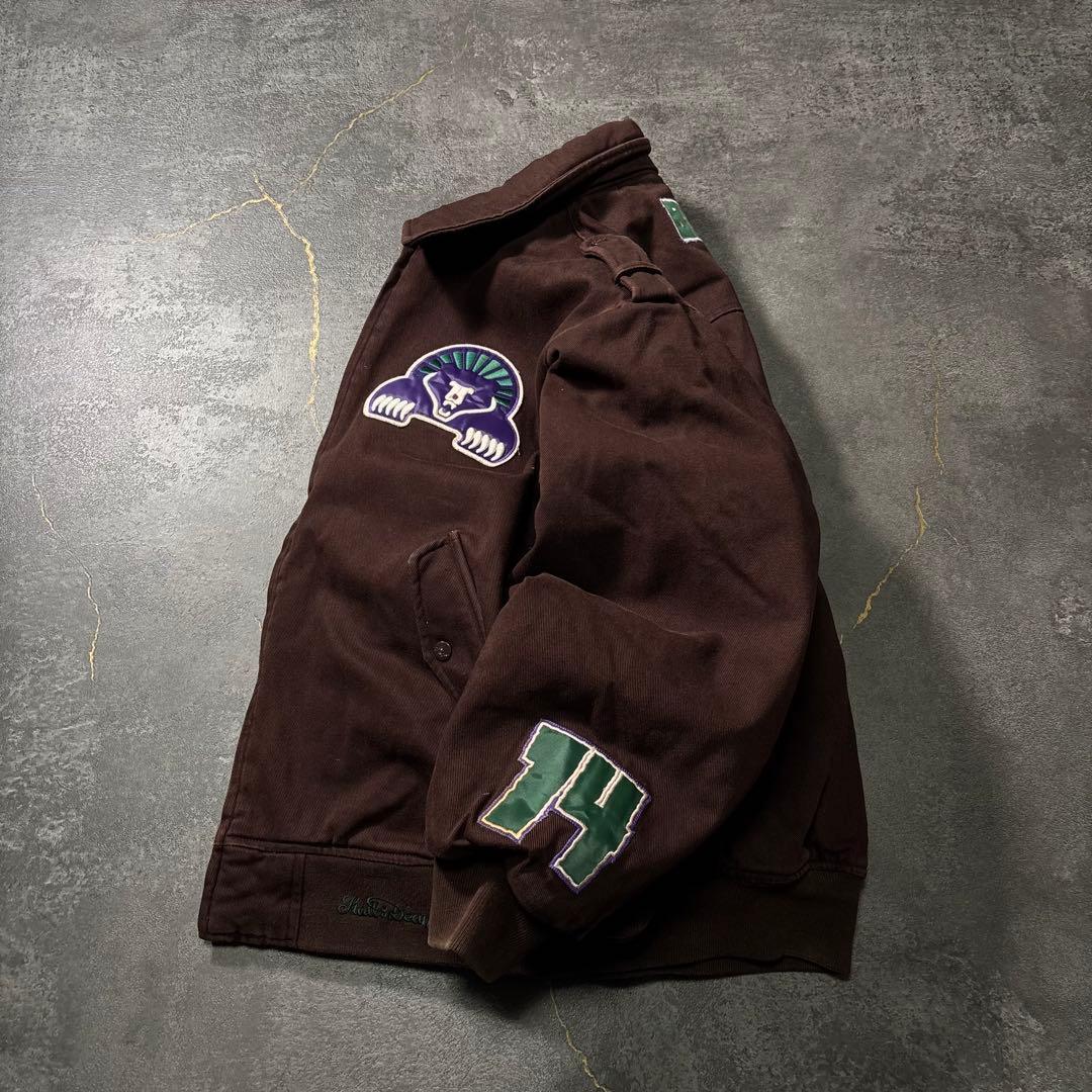 古着ダックジャケットボンバージャケット茶ブラウン刺繍ワッペン90sストリートXL
