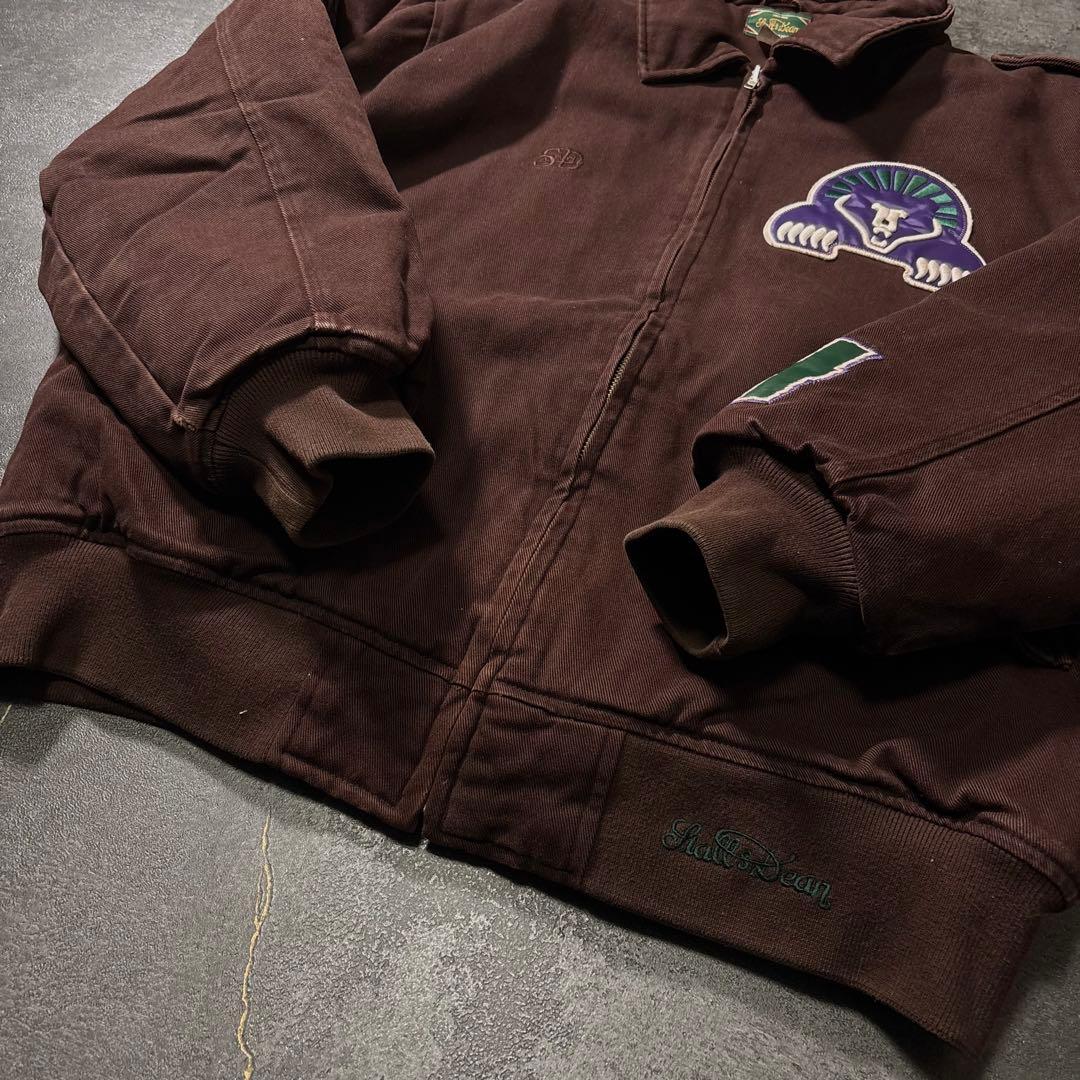 古着ダックジャケットボンバージャケット茶ブラウン刺繍ワッペン90sストリートXL