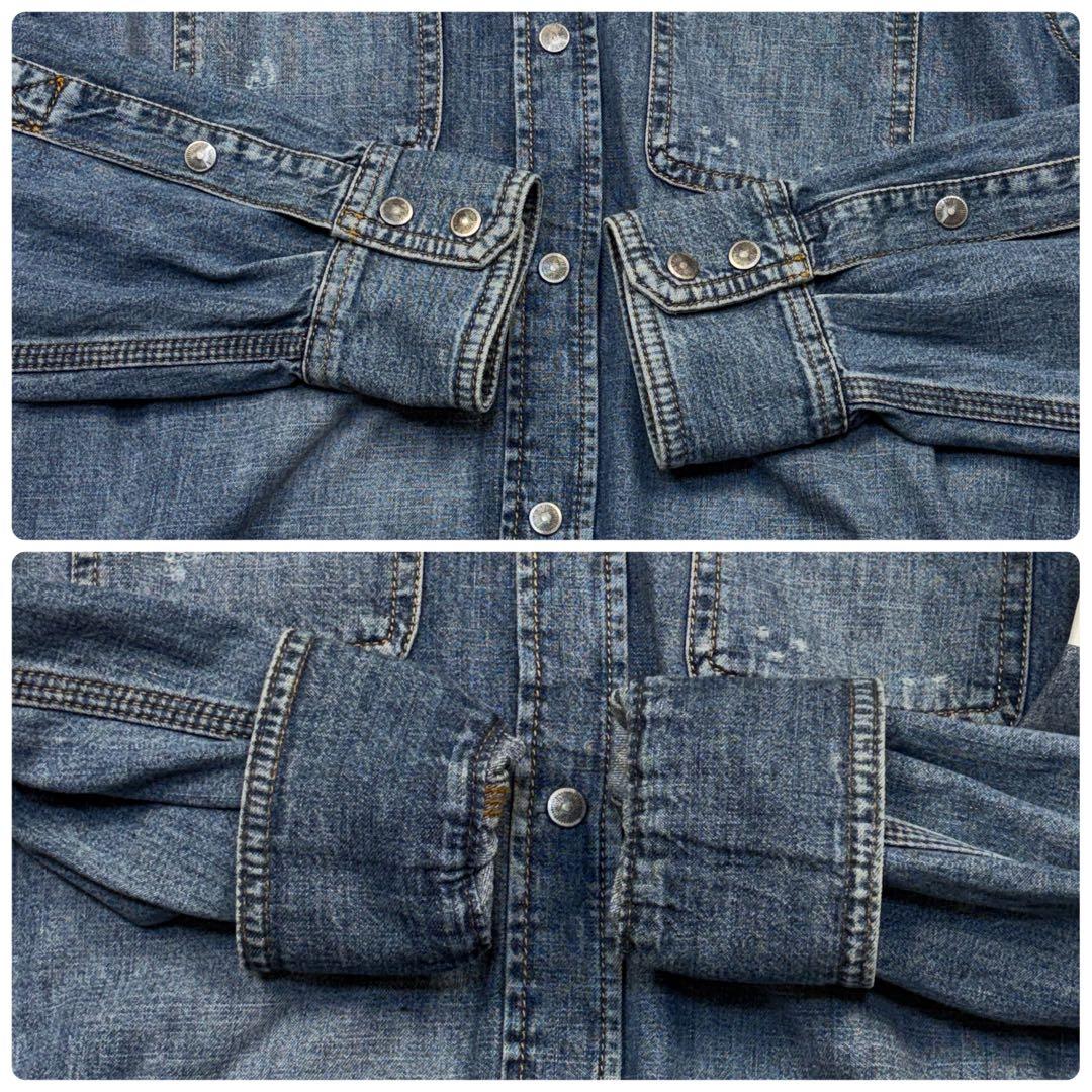 ディーゼル　ダメージ加工　刺繍　デニムシャツ　XS 長袖　170/88A 青