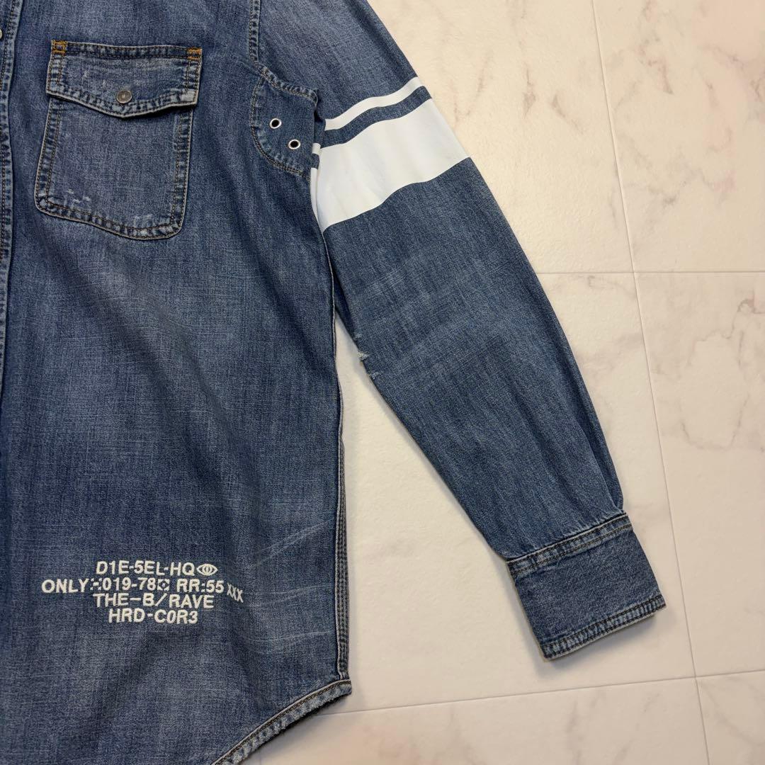 ディーゼル　ダメージ加工　刺繍　デニムシャツ　XS 長袖　170/88A 青