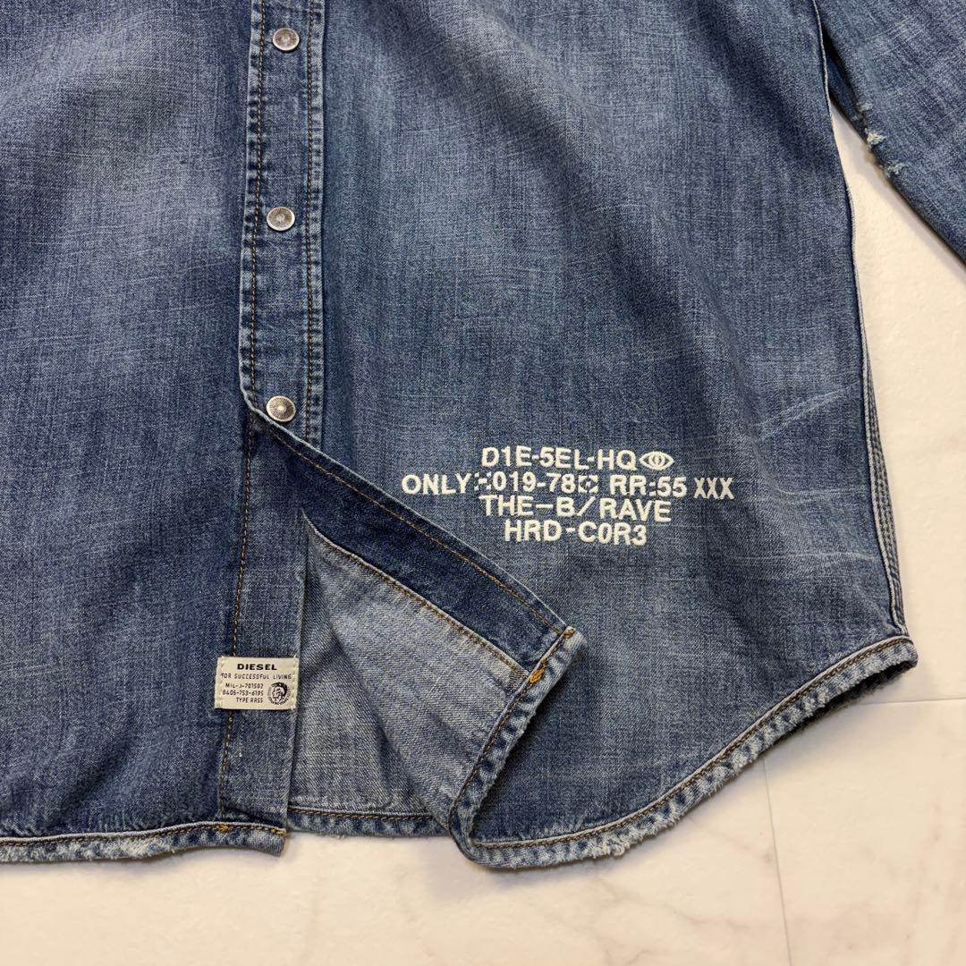ディーゼル　ダメージ加工　刺繍　デニムシャツ　XS 長袖　170/88A 青
