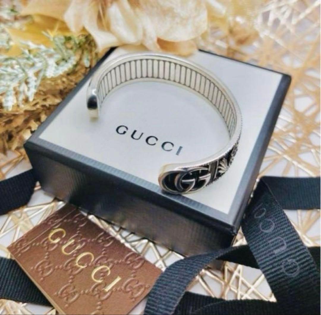 【極美品】GUCCI グッチ羽根リーフフェ ザーGG ブレスレットバングル