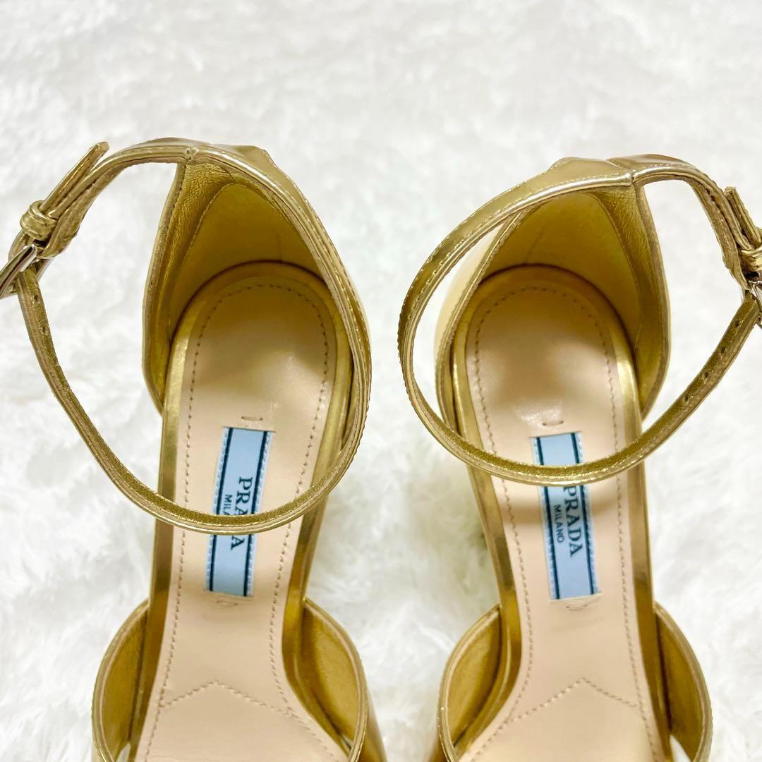 美品✨PRADA プラダ サンダル ハイヒール メタリック ゴールド 22.5