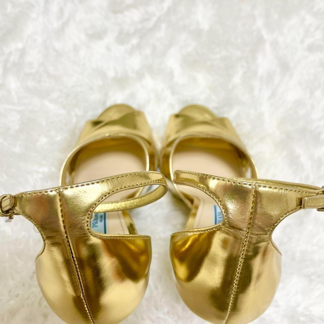 美品✨PRADA プラダ サンダル ハイヒール メタリック ゴールド 22.5