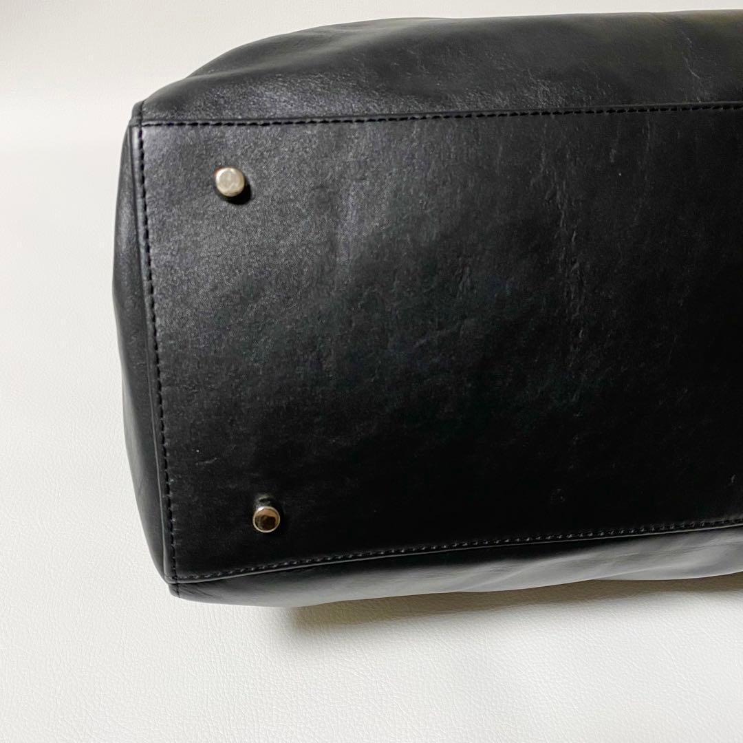 Hoaw フラップボストンバッグ　トートバッグ　レザー　大容量　黒　マグネット