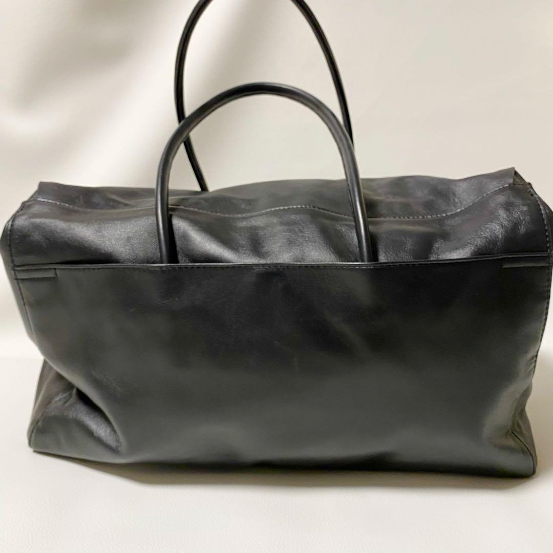 Hoaw フラップボストンバッグ　トートバッグ　レザー　大容量　黒　マグネット