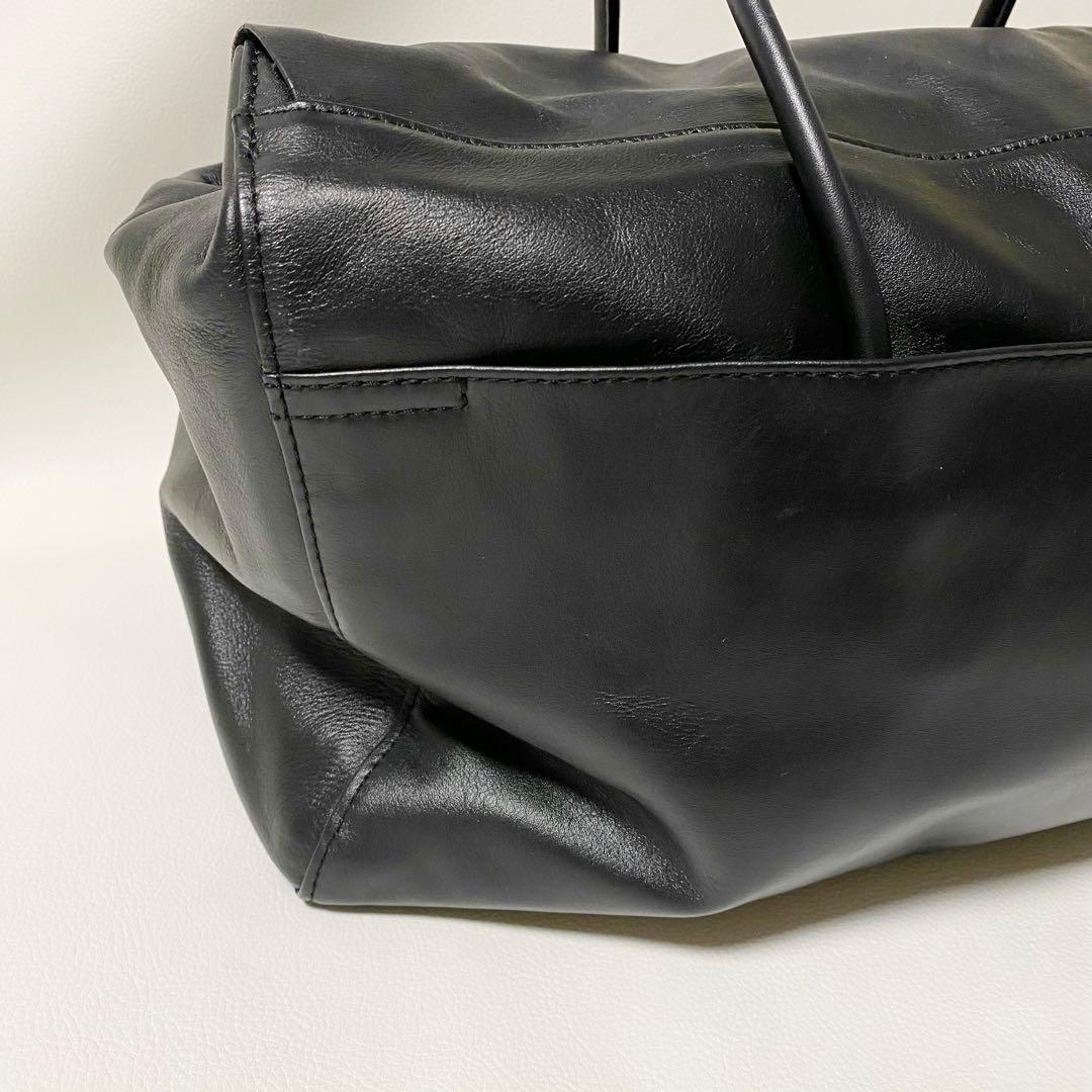 Hoaw フラップボストンバッグ　トートバッグ　レザー　大容量　黒　マグネット