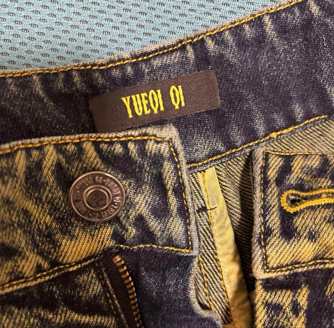 YUEQI QI スワール刺繍 フレアパンツ　デニム