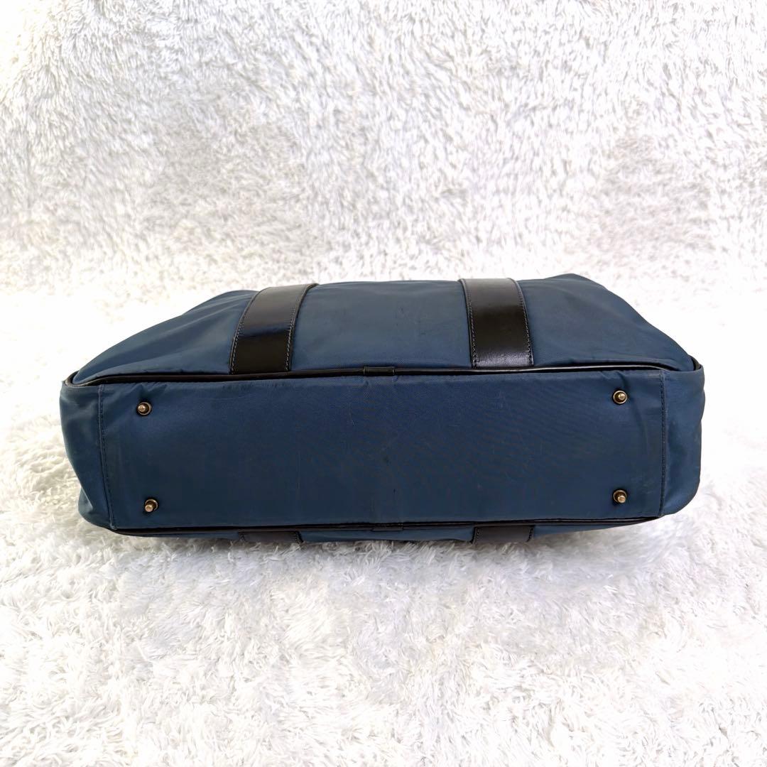 高級✨ Felisi ビジネスバック 本革 ブルー A4 大容量 ナイロン