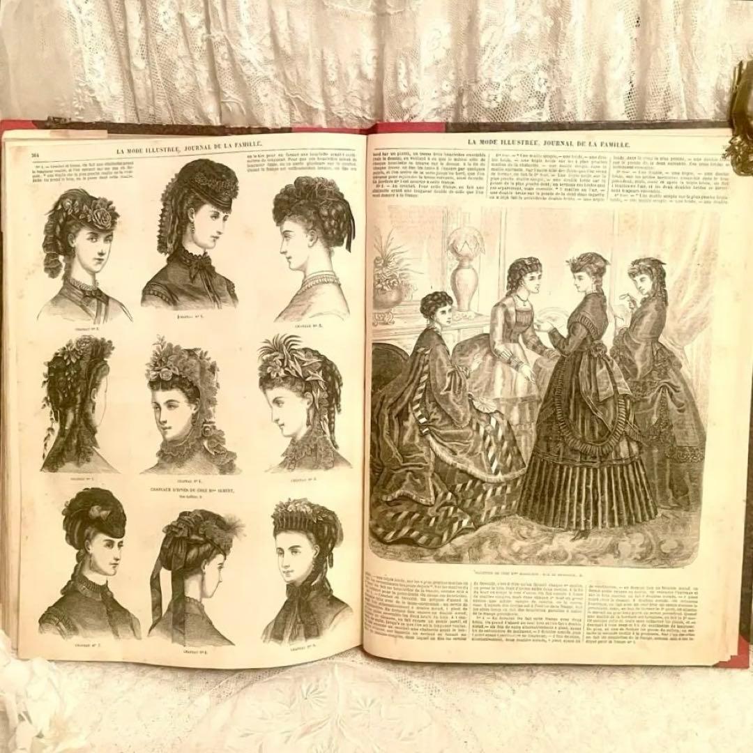 【希少】1869年ラモードイリュストレ モード紙　大型古書　フランスアンティーク