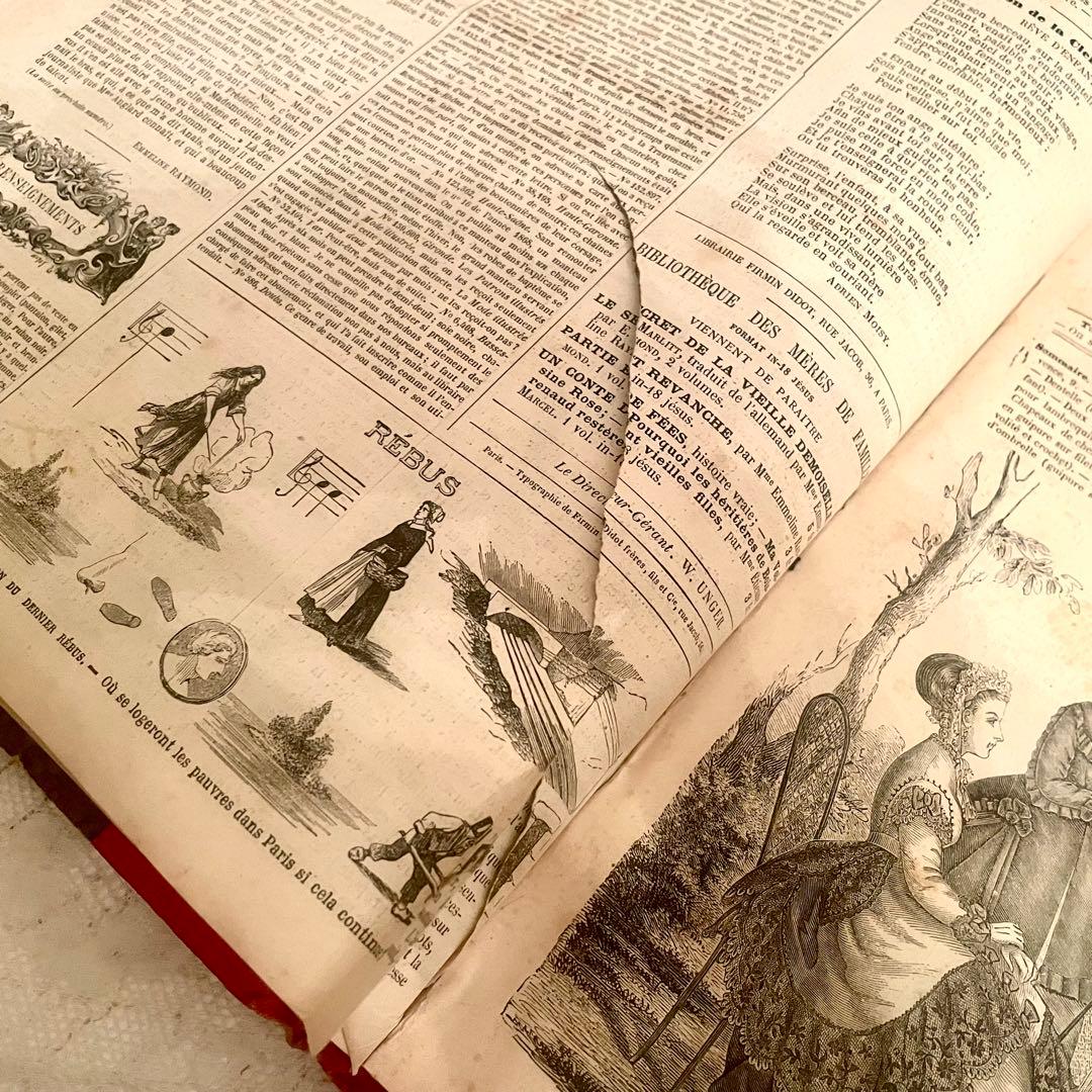 【希少】1869年ラモードイリュストレ モード紙　大型古書　フランスアンティーク