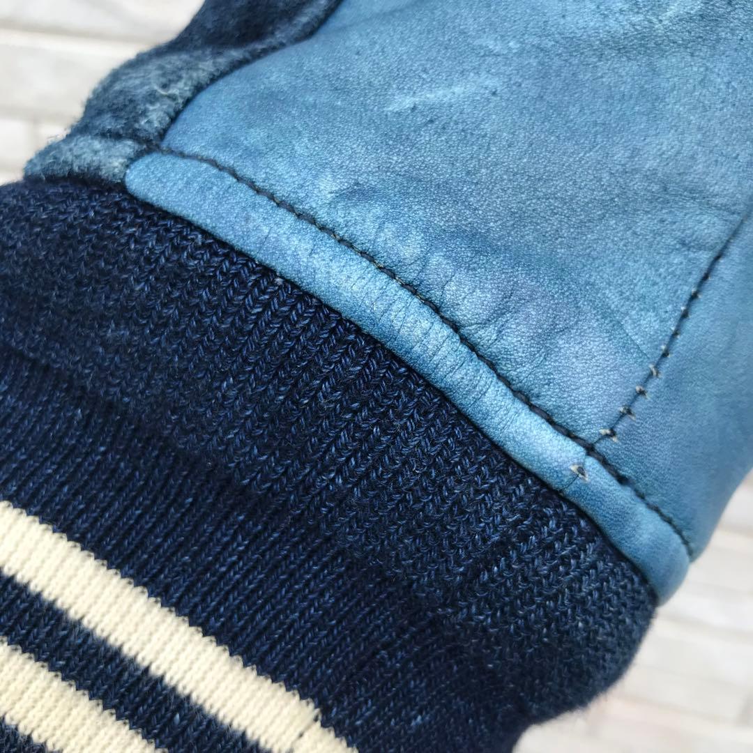 レミリリーフ　スタジャン　スカジャン　М　インディゴ　ウール　牛革