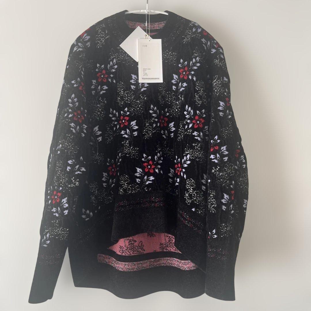 マメクロゴウチ　フローラルモチーフニット　ブラック　1 mame