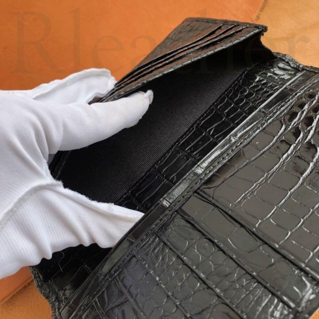 無双 クロコダイル 一枚革　ワニ革　クロコダイル　長財布 折り財布 二つ折り