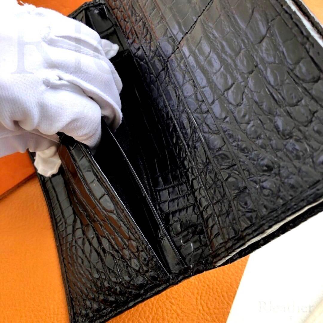 無双 クロコダイル 一枚革　ワニ革　クロコダイル　長財布 折り財布 二つ折り