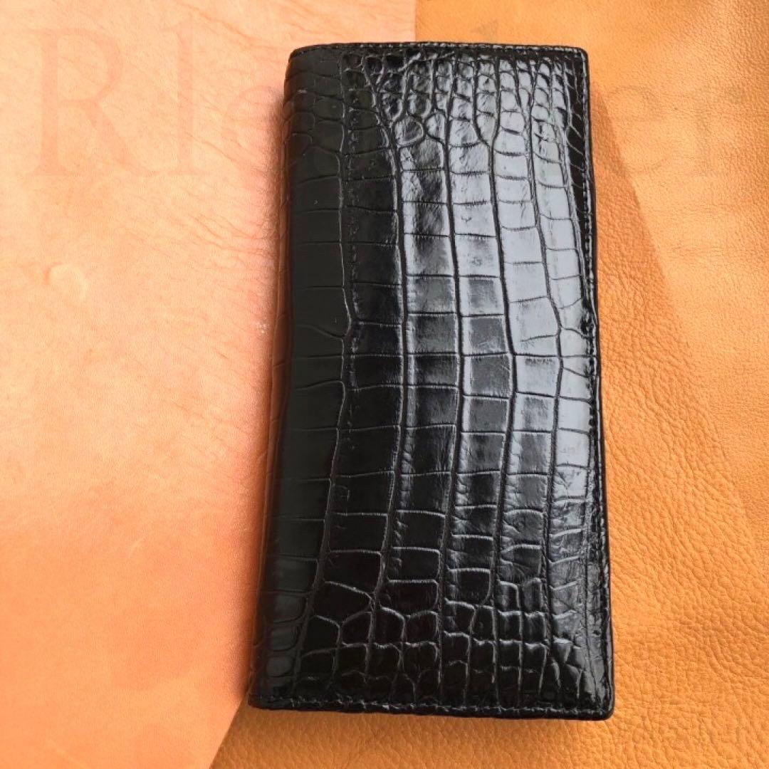 無双 クロコダイル 一枚革　ワニ革　クロコダイル　長財布 折り財布 二つ折り