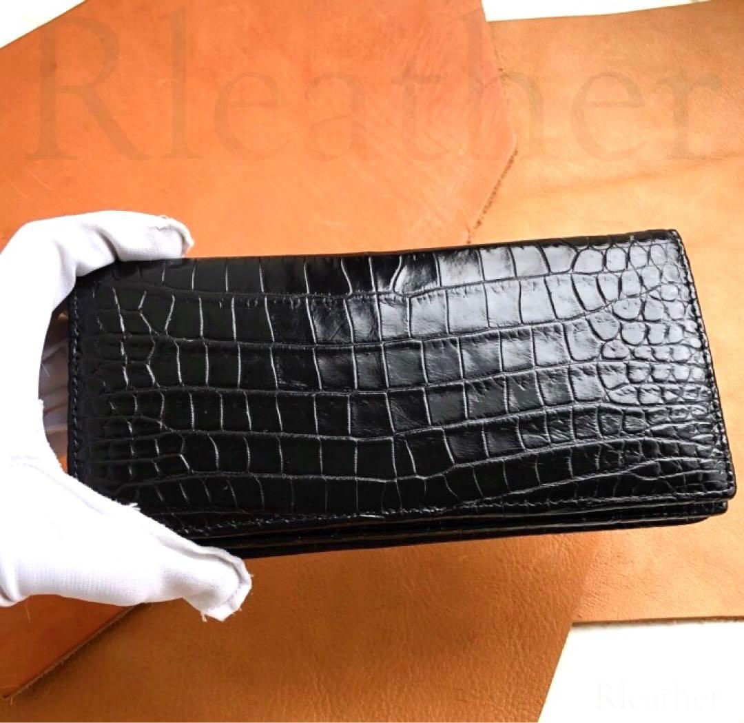 無双 クロコダイル 一枚革　ワニ革　クロコダイル　長財布 折り財布 二つ折り