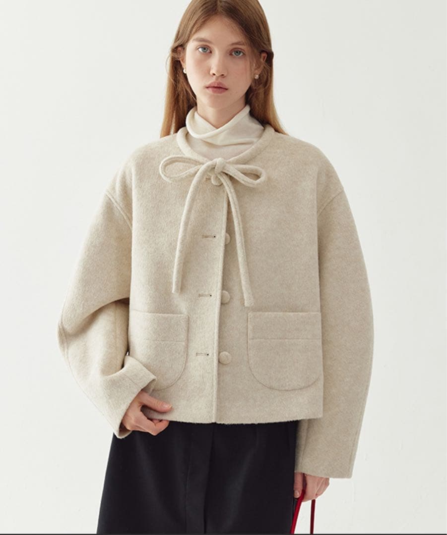 リボンタイ ショートウールコート 【Fano Studios】【2024AW】