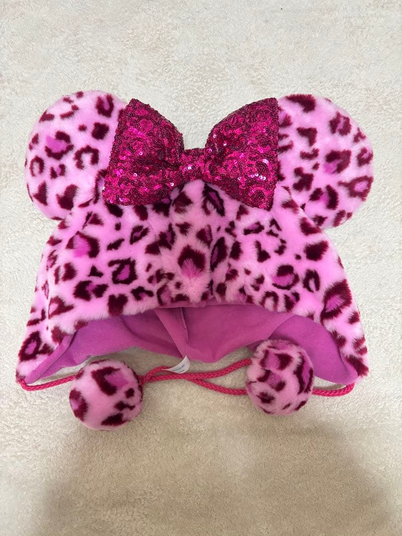 ミニーファンキャップ ヒョウ柄 ピンク ディズニー