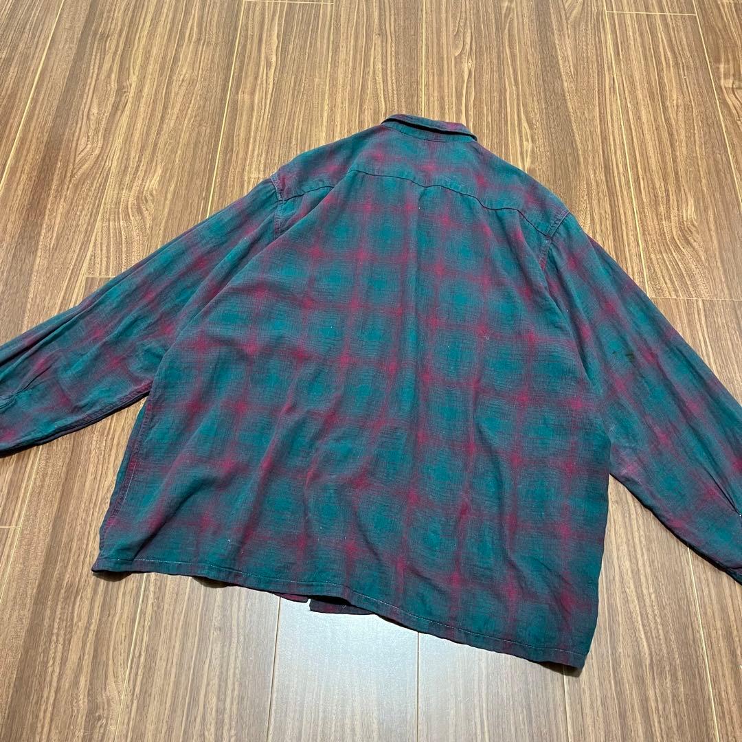 ビンテージ60s長袖オンブレチェックシャツ古着メンズL/XLレディースok中古