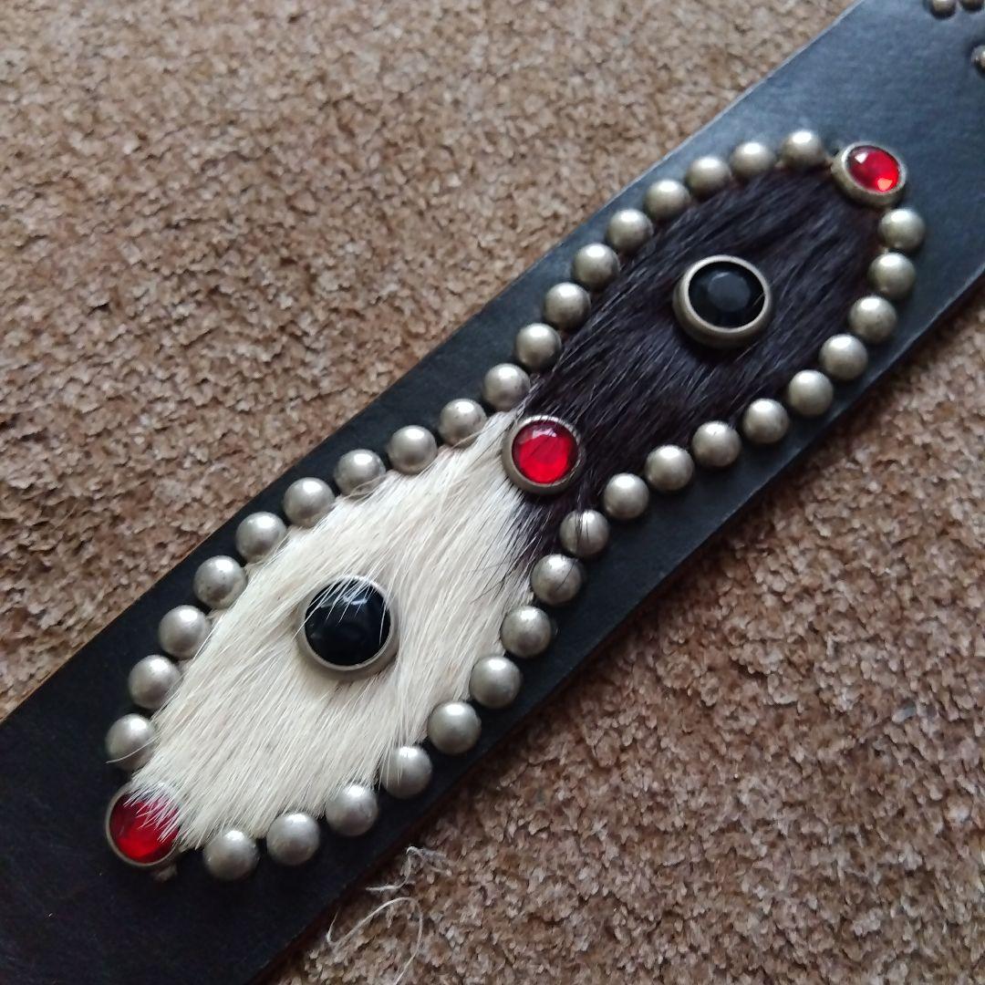 34inch ハラコ ピーナッツ レザー スタッズベルト ブラック